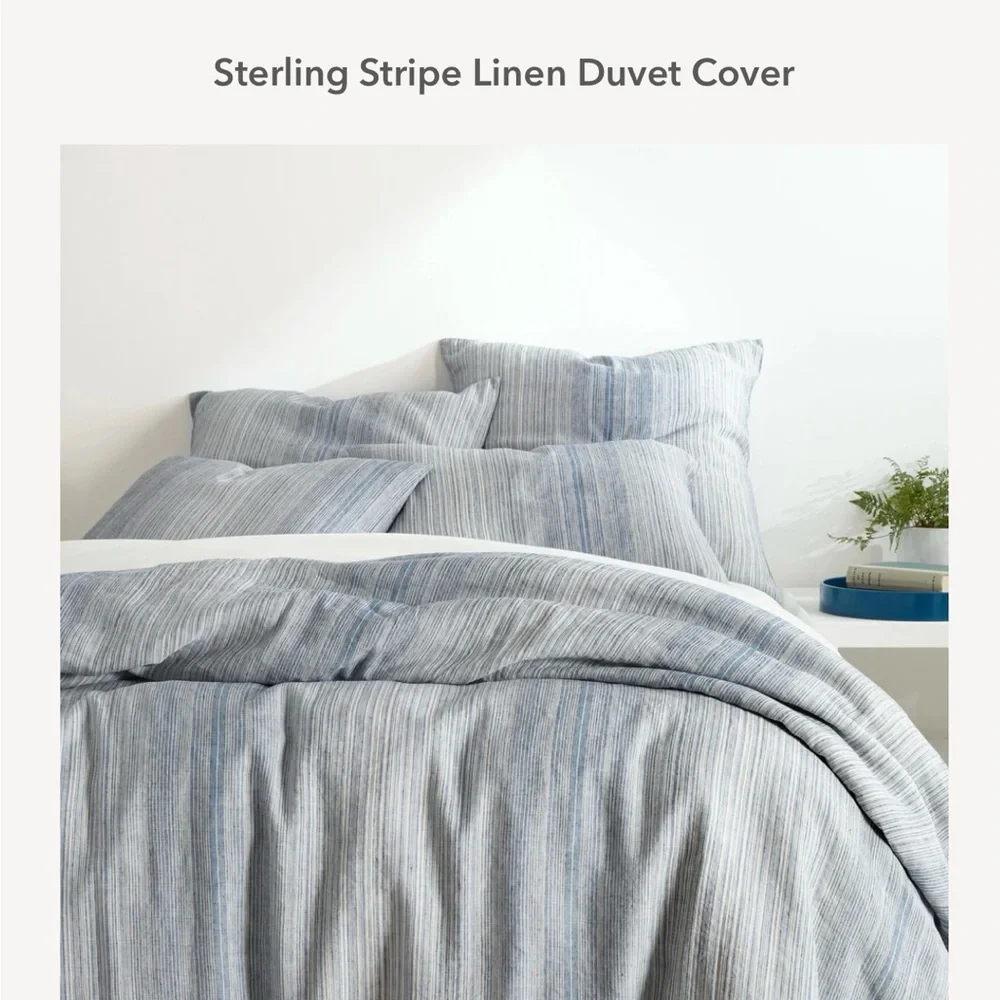 Annie Selke Pine Cone Hill  Sterling Stripe Linen Twin Duvet+ Two Sham NWOT